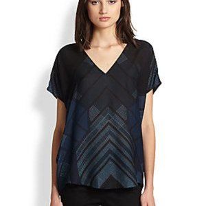 Vince geometric hi-lo silk top